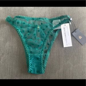 Journelle Le Petit Trefle Briefs dark green 4 leaf clover lace keyhole sz S NWT